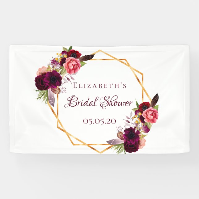 Banderoles Fête des mariées fleurons de couleur aquarelle or  (Horizontal)