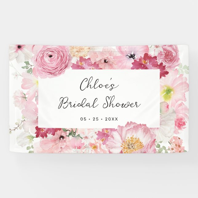 Banderoles Fête des mariées florale rose (Horizontal)