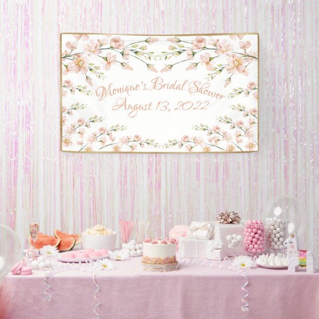 Banderoles Fête des mariées florale rose pâle personnalisée (Fête)