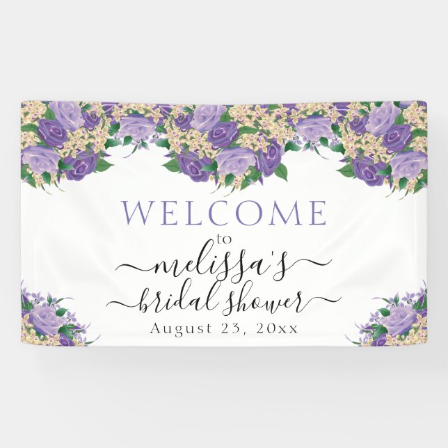 Banderoles Fête des mariées florale violet romantique (Horizontal)