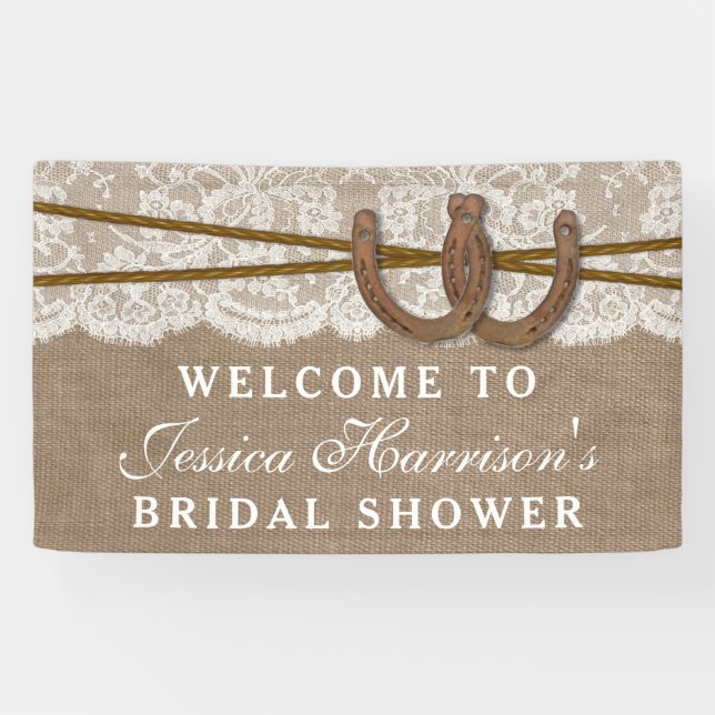 Banderoles Fête des mariées Rustique Burlap & Lace Horseshoe (Horizontal)