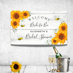 Banderoles Fête des mariées tournesol en bois rustique mariée