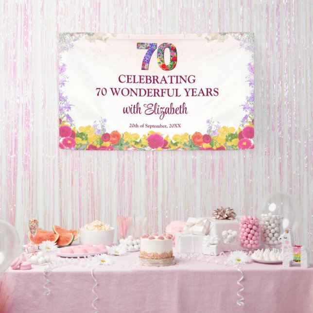Banderoles Fête élégante florale pour 70 ans / 70 Ans (Fête)