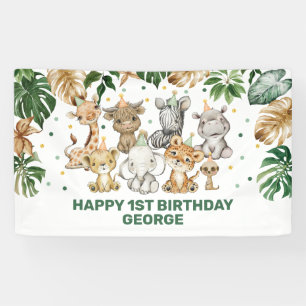 Banderoles Fête Tropicale Animal Jungle Wild Un 1er anniversa