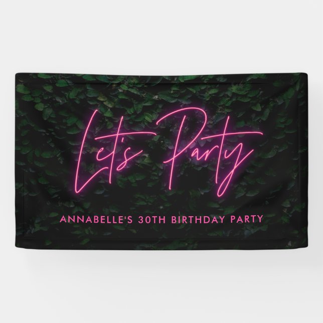 Banderoles Fêtons un anniversaire funky rose néon de la paroi (Horizontal)