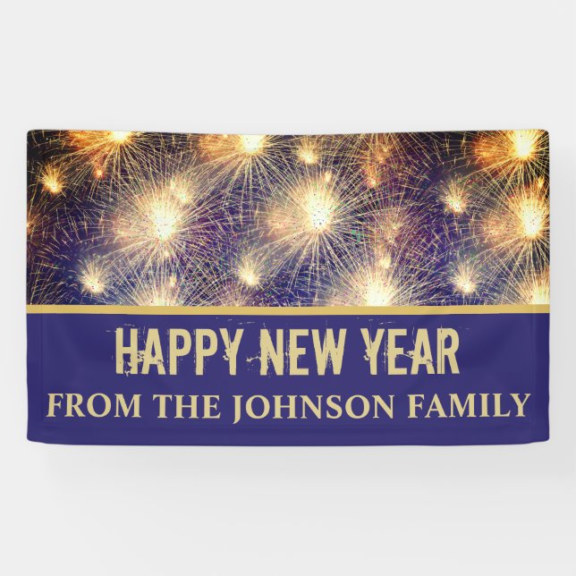 Banderoles Feu d'artifice Black & Gold moderne Nouvel An Sove (Horizontal)