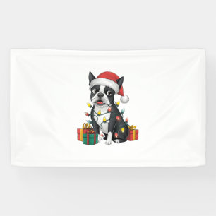 Banderoles Feu de Noël Santa Hat Boston Terrier Chien Noël