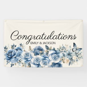 Banderoles Fiançailles de papillons Floral bleu Dusty