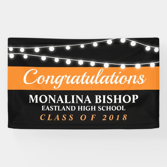 Banderoles Ficelle de diplômé noir d'orange des lumières | (Horizontal)