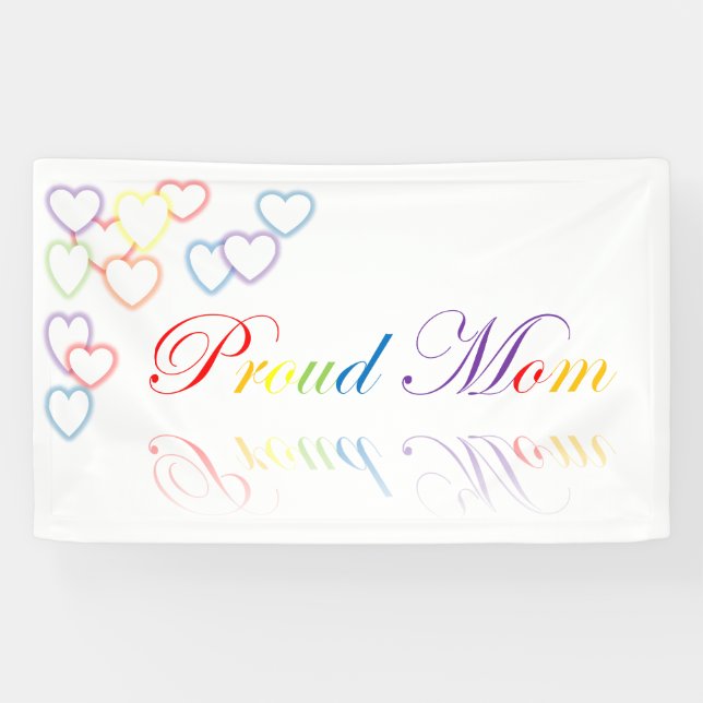 Banderoles Fière maman LGBTQ+ / Fierté / Coeurs arc-en-ciel (Horizontal)