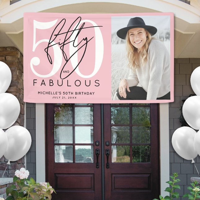Banderoles Fifty Fabulous Pink 50th Birthday Party (Fifty Fabulous Pink 50th Birthday Party Banner)