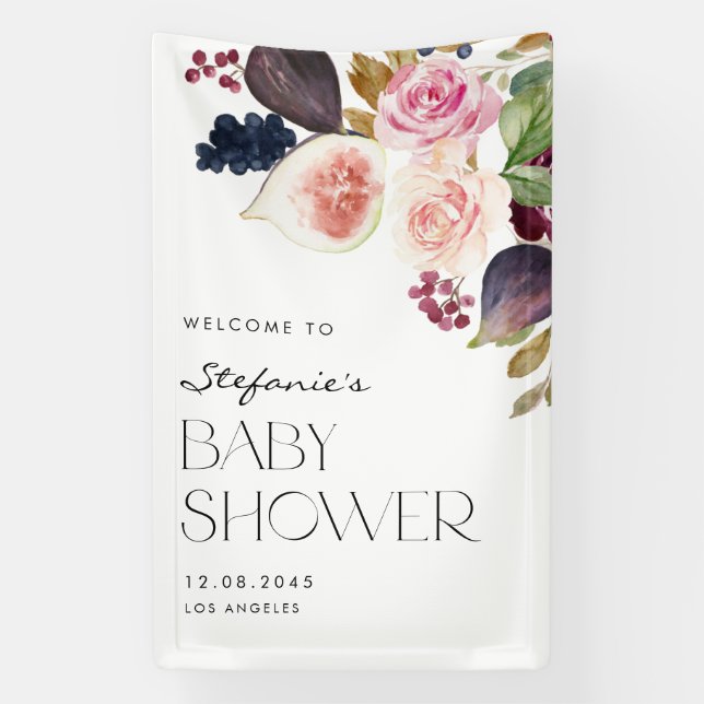 Banderoles Figes d'aquarelle et Baby shower floral de Berry (Verticale)