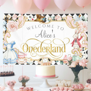 Banderoles Fille 1er anniversaire toile de fond, Alice dans l
