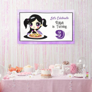 Banderoles Fille Anime Anniversaire Pizza Party