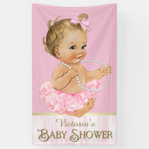 Banderoles Fille au tutu rose et perles Baby Shower