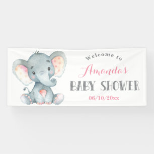 Banderoles Fille Baby shower éléphant rose et gris bannièr