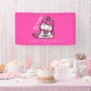 Banderoles Fille bébé rose licorne Genre Reveal Party