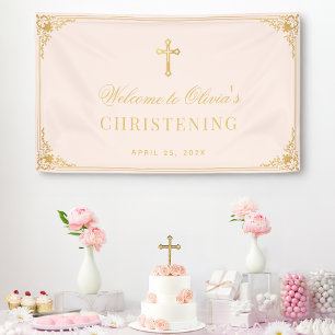 Banderoles Fille Christening Rose Faux Or Vintage Baptême
