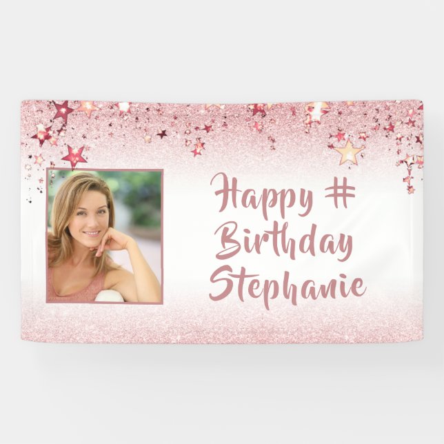 Banderoles Fille d'anniversaire Faux Rose Parties scintillant (Horizontal)