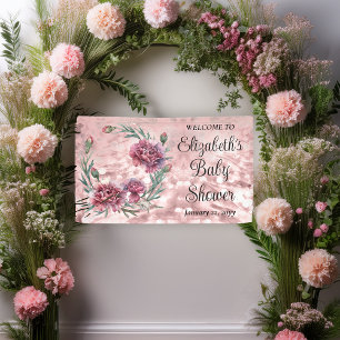 Banderoles Fille Élégante Fête de Naissance aux Œillets Roses