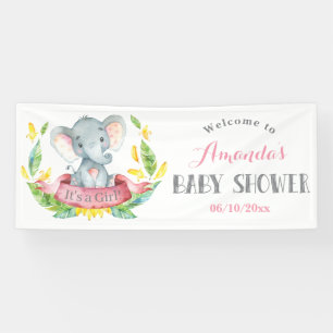 Banderoles Fille Eléphant Baby shower rose et gris
