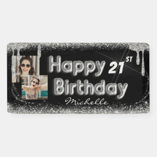 Banderoles Fille Parties scintillant Noir & Argent N'importe 