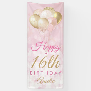 Banderoles Fille Parties scintillant rose Ballons 16e anniver