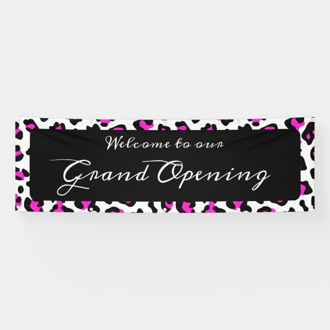 Banderoles Fille rose chaud noir et blanc tache léopard (Horizontal)