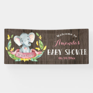 Banderoles Fille rustique Eléphant Baby shower rose et gris