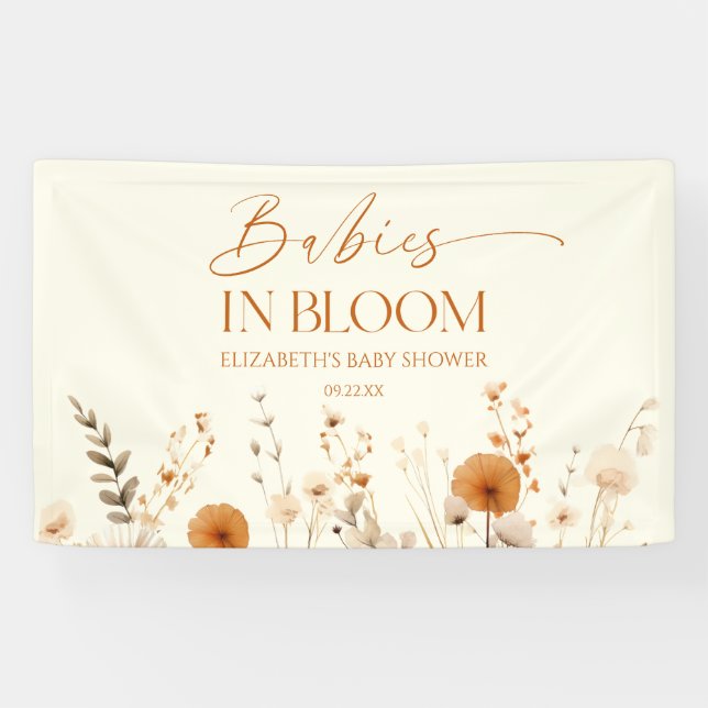 Banderoles Filles Boho en Fleur Jumeaux Fête Prénatale Fleurs (Horizontal)