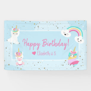 Banderoles Filles Llamacorn Unicorn Bonne fête d'anniversair