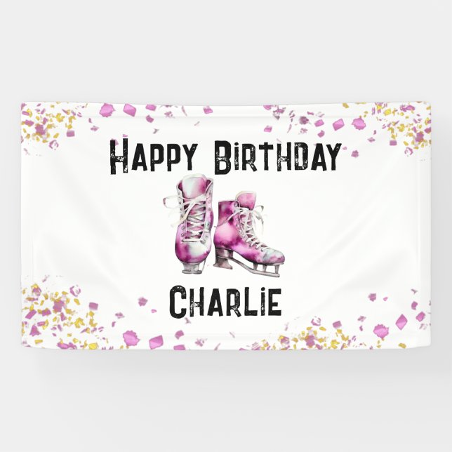 Banderoles Filles Patinage sur glace Fête d'anniversaire (Horizontal)