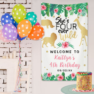 Banderoles Filles quatre jamais sauvages 4e anniversaire Accu