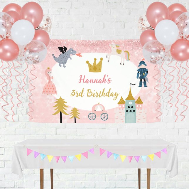 Banderoles Filles Rose Magique Princesse Château Anniversaire (Créateur téléchargé)