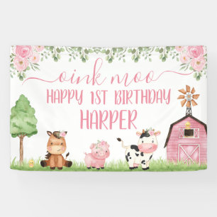 Banderoles Filles roses Grange Florale Animaux de ferme Joyeu