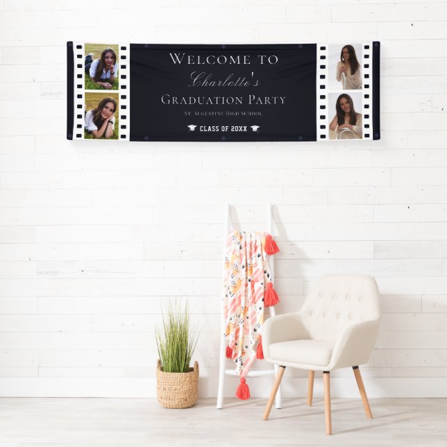 Banderoles Filmstrip Four Photo Collage Graduation | Bleu (En situation)