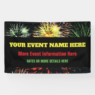 Banderoles Fireworks sur Black avec informations sur l'événem