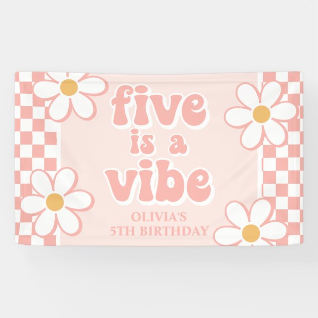 Banderoles Five is a Vibe Pink Daisy Checker (Horizontal)