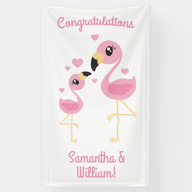 Banderoles Flamant rose Baby shower mignon Tropical (Vertical)