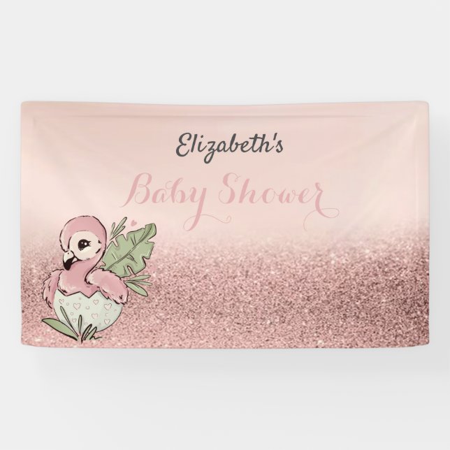 Banderoles Flamant rose bébé mignon Rose Parties scintillant  (Horizontal)