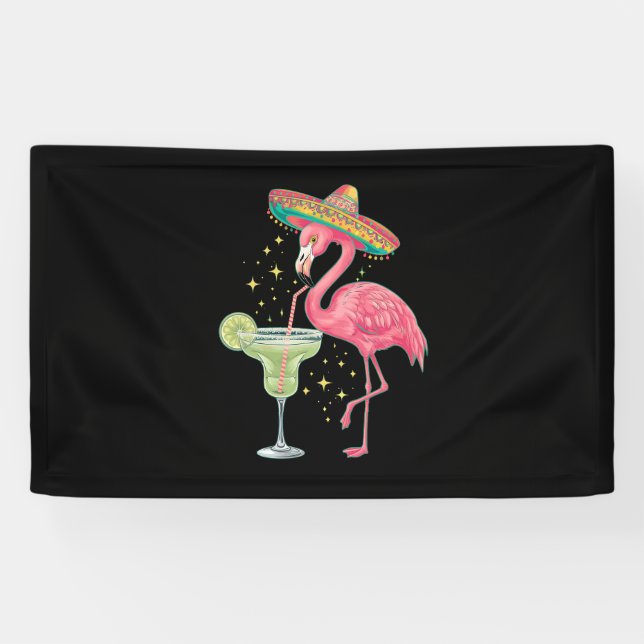 Banderoles Flamant rose Boire Margarita Funny Poncho mexicain (Horizontal)