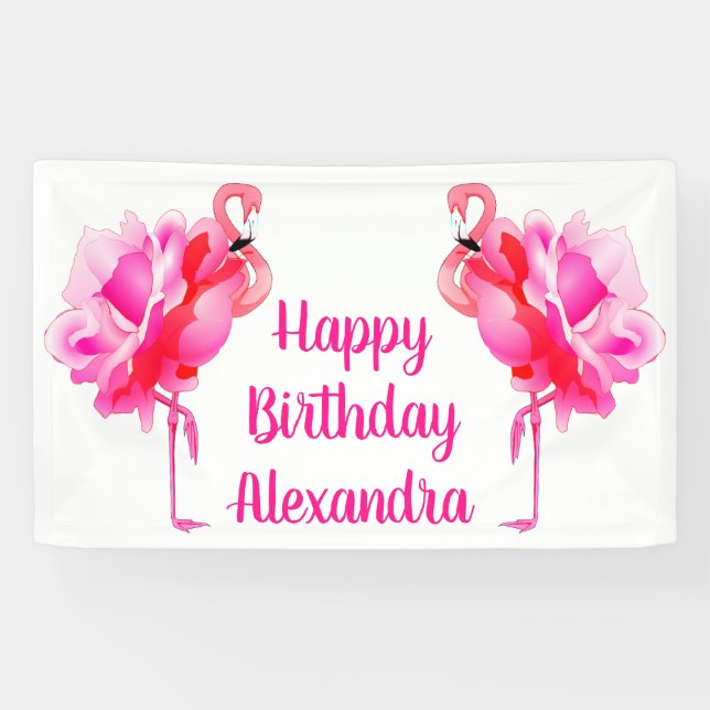 Banderoles Flamant rose Rose Bonne fête d'anniversaire (Horizontal)
