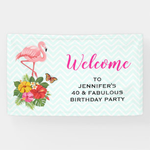 Banderoles Flamant rose rose & Hibiscus Tropical Fancy Annive