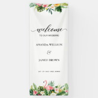 Flamant rose tropical et Mariage de script Feuille