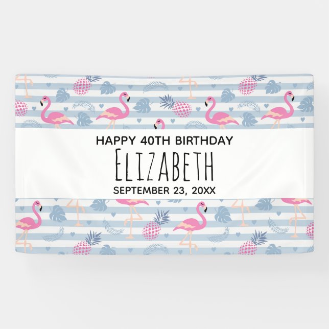 Banderoles Flamant rose Whimsical et ananas Motif Anniversair (Horizontal)