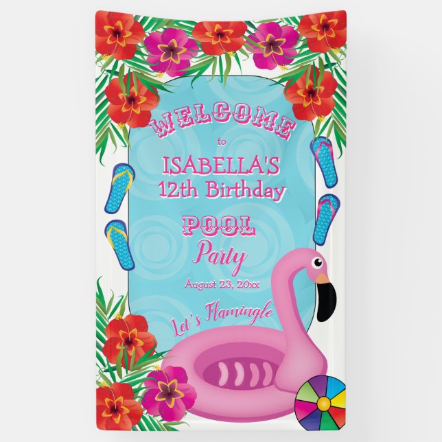 Banderoles Flamingle Rose Floral 12ème anniversaire Pool Part (Vertical)