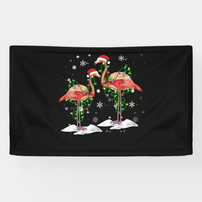 Banderoles Flamingo Christmas Tree Santa Hat Light Merry (Horizontal)