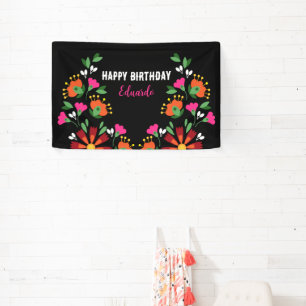 Banderoles Fleur d'anniversaire noire Fiesta mexicaine Broder