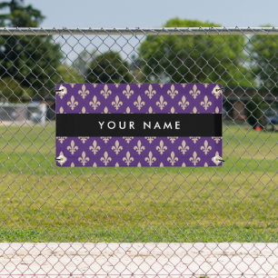 Banderoles Fleur de Lis, Beige sur Violet, Royal, Votre Nom