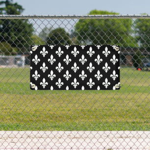 Banderoles Fleur de Lis Motif, Royal French, Blanc sur Noir